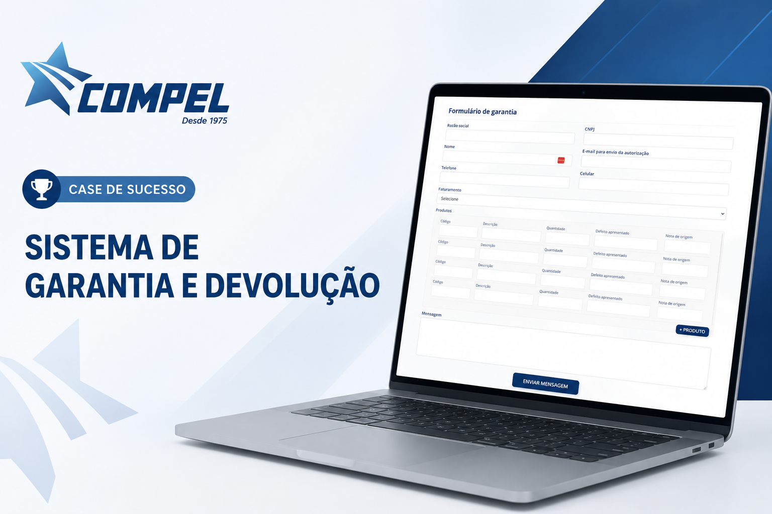 Sistema de Garantia e Devolução desenvolvido pela W2 Websites para a Compel Automotiva