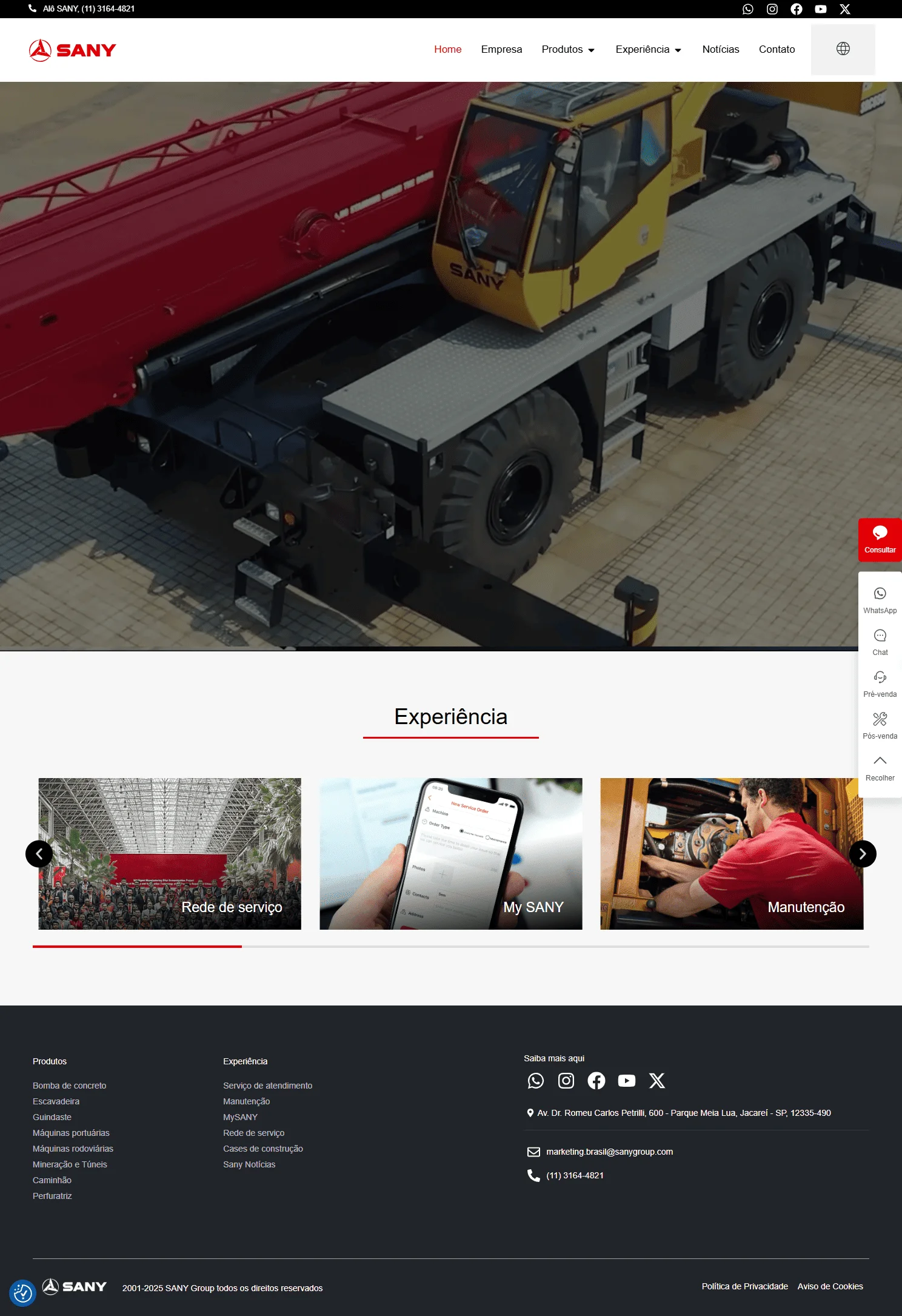 Site Sany do Brasil