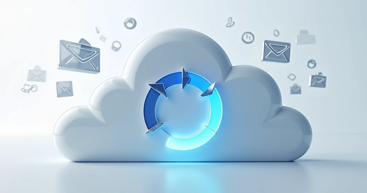 Servidor em nuvem com ícone de backup girando e seta de restauração