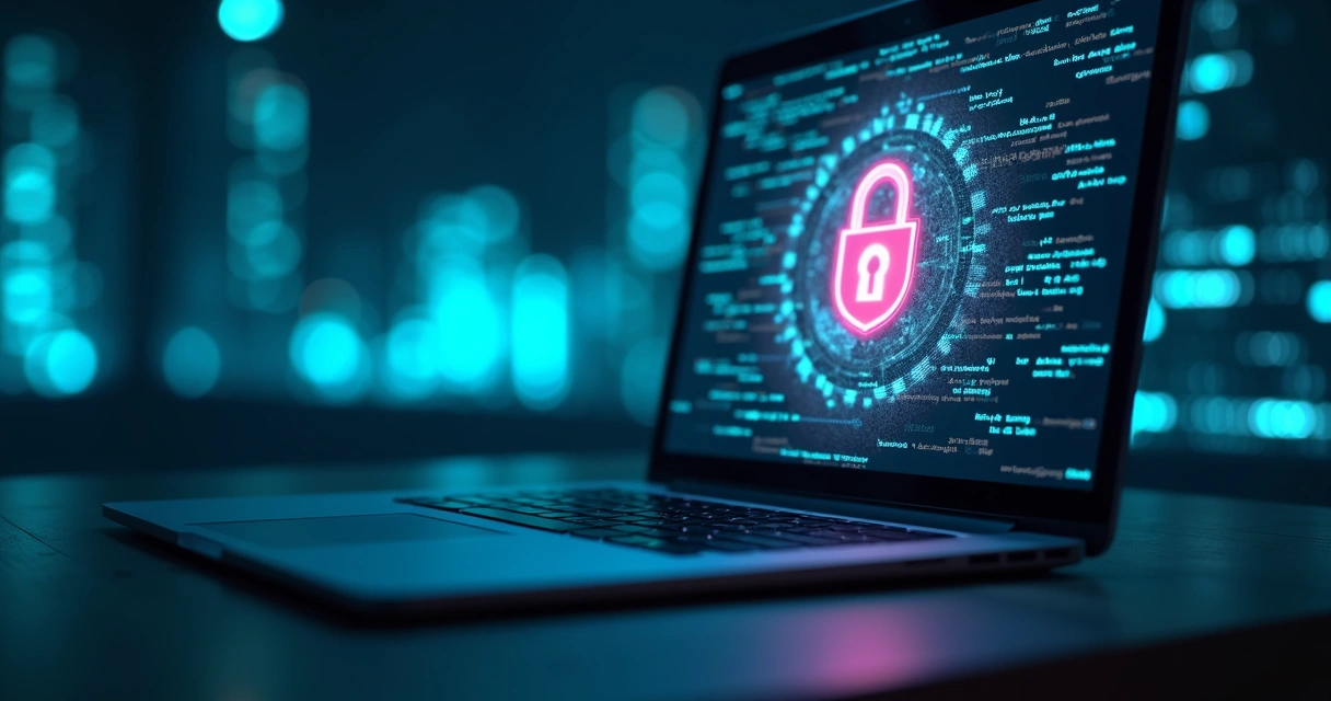 Computador com cadeado, escudo digital e ícone de backup