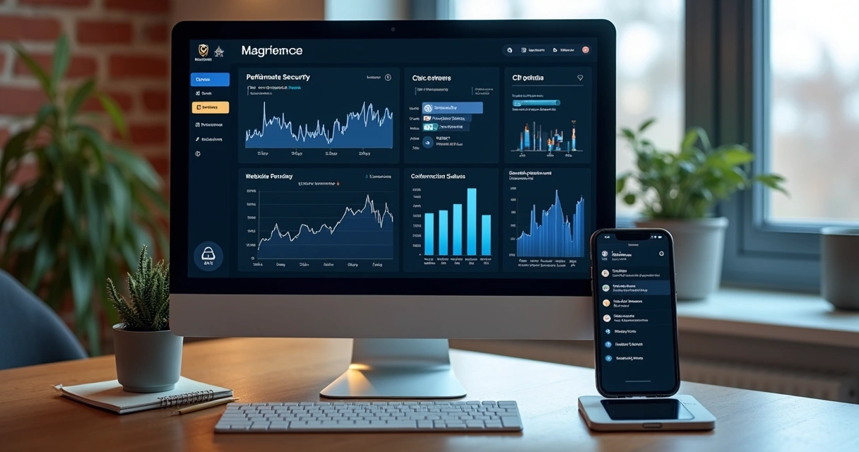 Dashboard de segurança de site e indicadores de performance 
