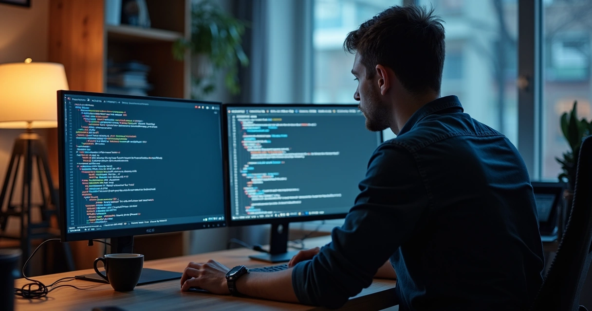 Programador atualizando versão do PHP em tela de computador