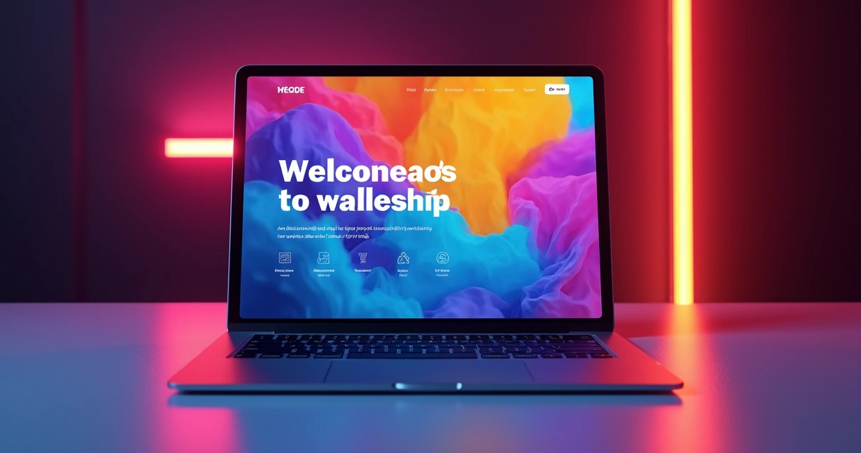 Página de site futurista com cores vivas e layout dinâmico