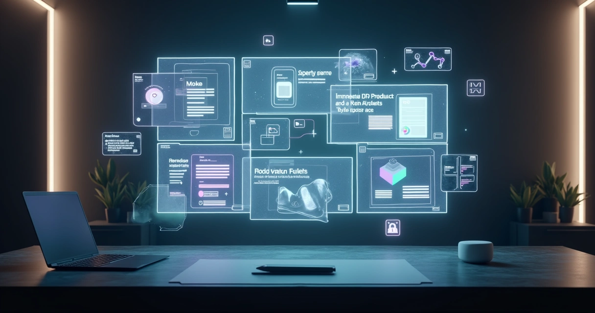 Painel digital futurista exibindo tendências visuais de criação de sites para 2026