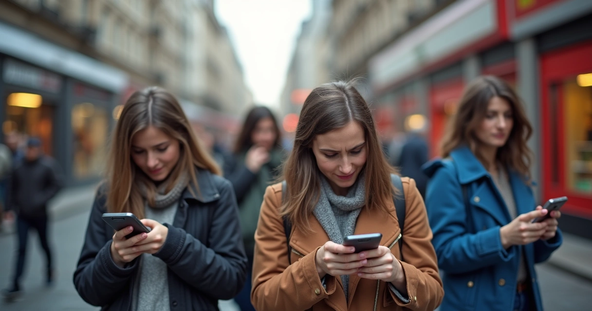 Usuários frustrados aguardando site carregar no celular em ambiente urbano 