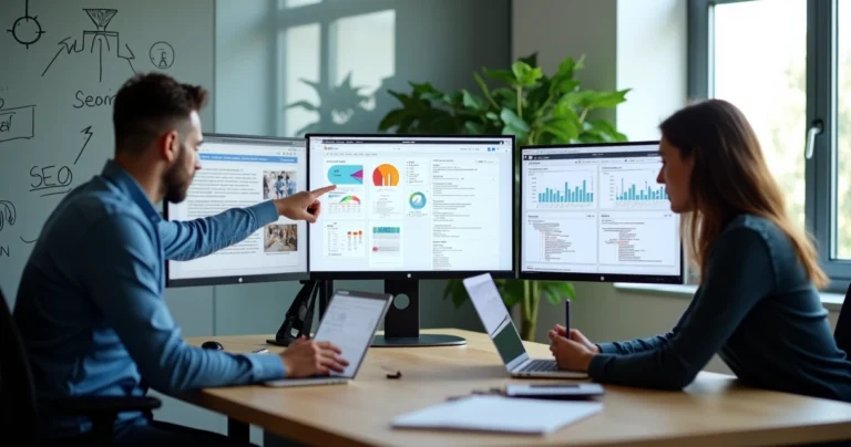 Equipe criando site profissional responsivo com foco em SEO e alta performance