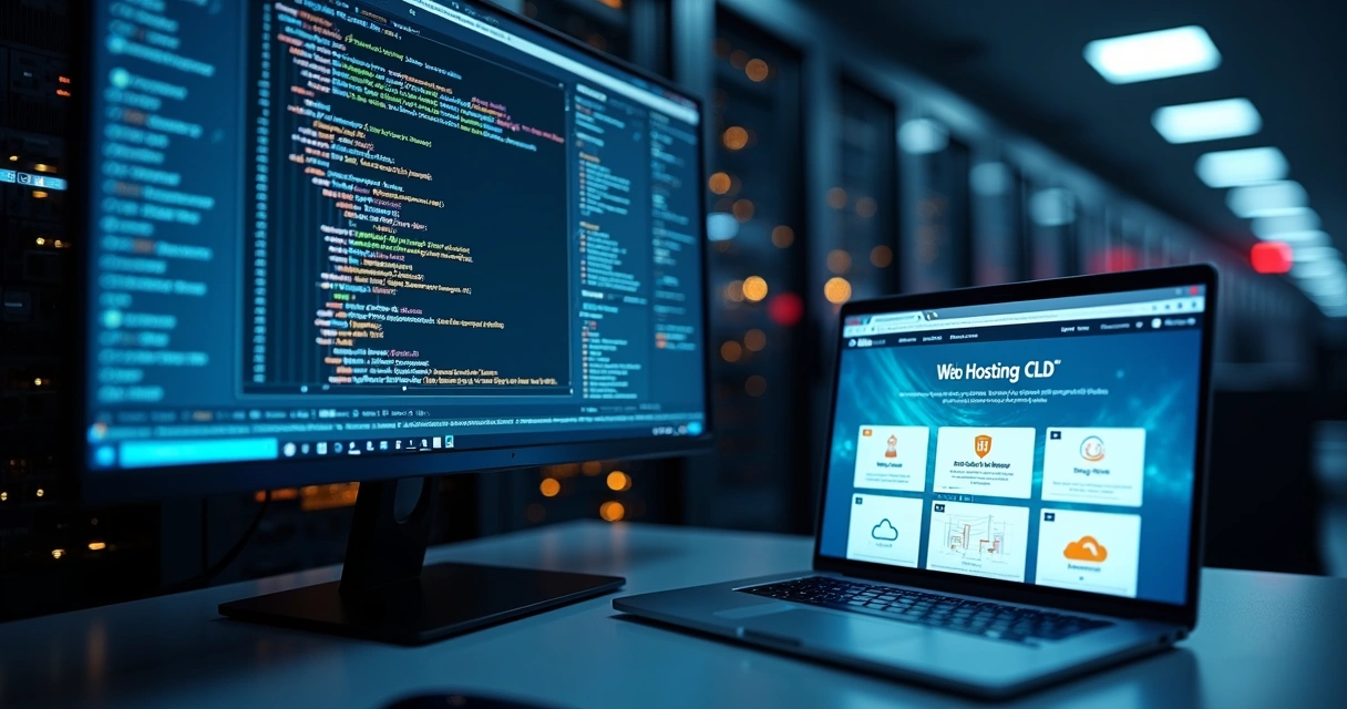 Servidor com painel mostrando integração PHP e MySQL para hospedagem de sites