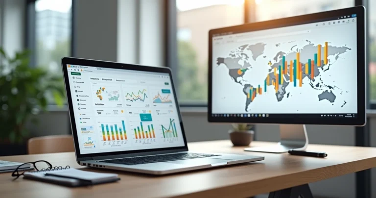 Painel de análise de tráfego com Google Analytics e ferramentas alternativas na tela de um notebook