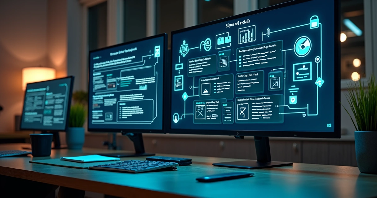 Tela de computador com checklist de SEO técnico ao lado de layout de site profissional