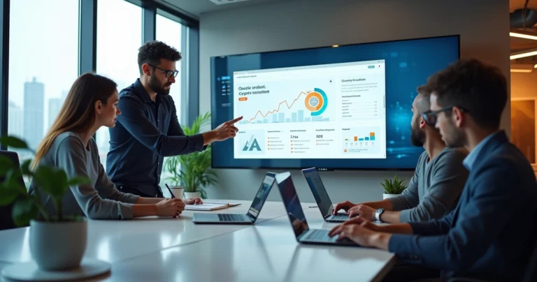 Equipe criando site profissional em vários dispositivos