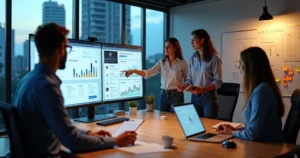 Equipe desenvolvendo site profissional em escritório moderno de São Paulo