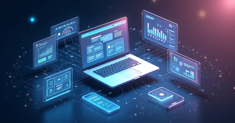 Painel digital com integrações conectando site, CRM, chat e automação