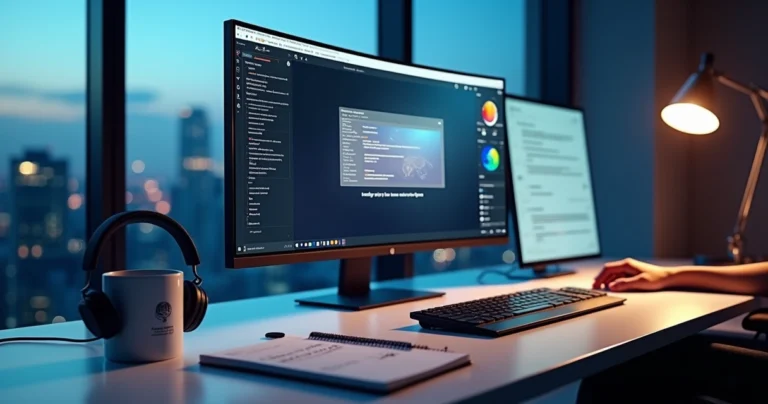 Designer ajustando painel de acessibilidade em site numa tela grande